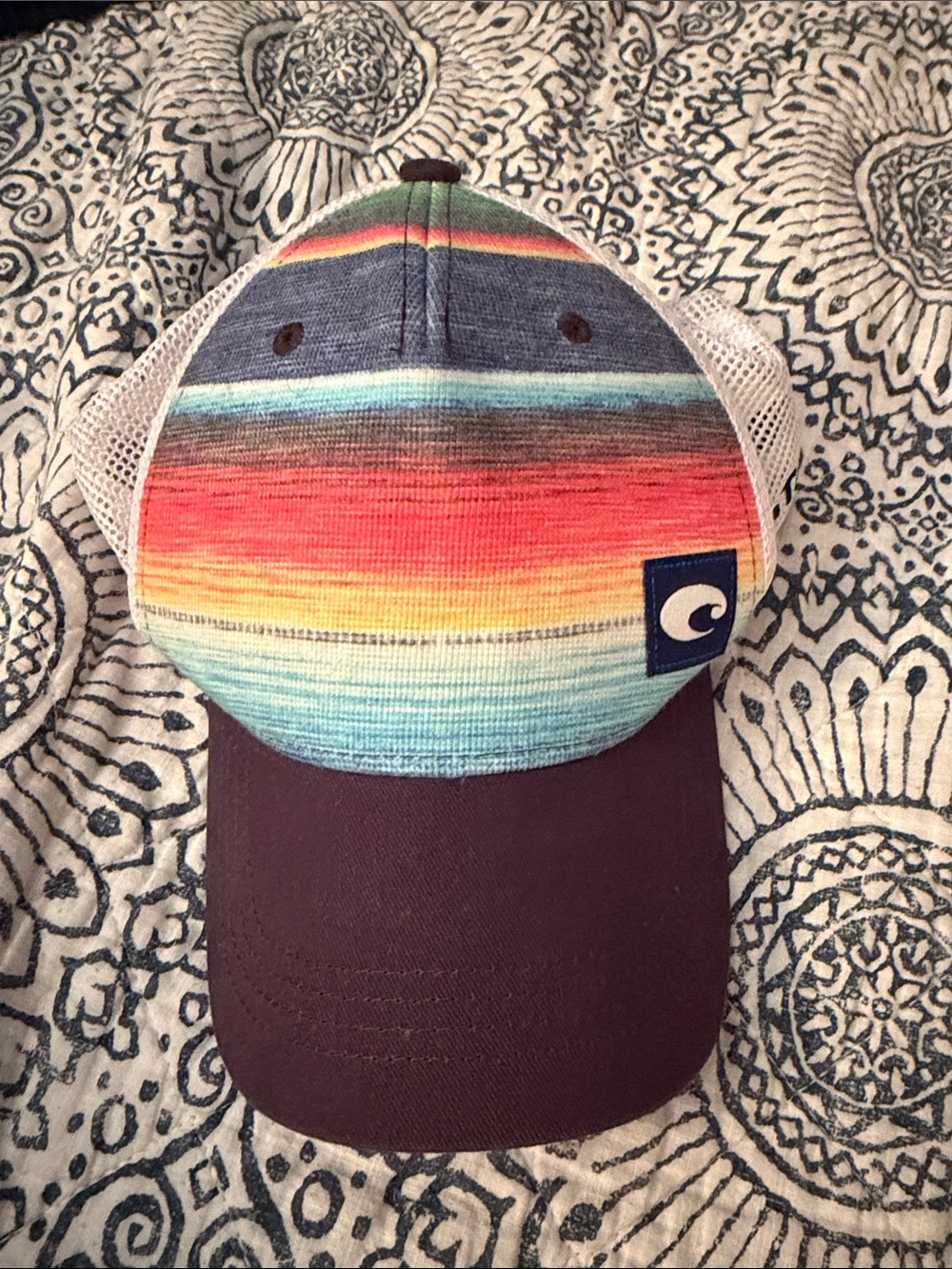 Costa Multicolor Striped Trucker Hat with Brown Bill